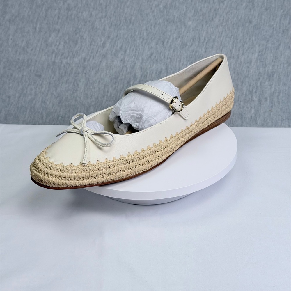 Dolce Vita Betony Off White Leather Mary Jane Raffia Trim Flats Size 12 - Picture 2 of 6
